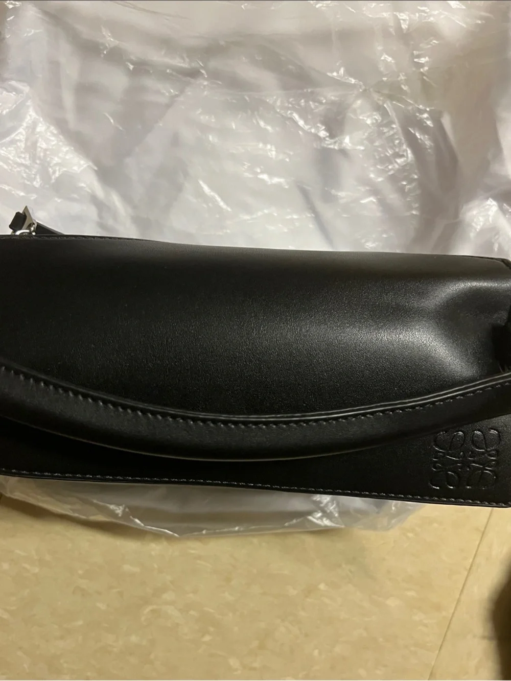 Black Structured Leather Shoulder Bag